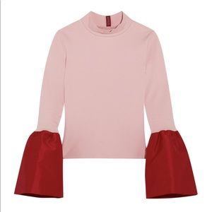 STAUD Pink Red Flare Sleeve Colorblock Mock Neck Long Sleeve Blouse XS